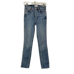 Re/done 2019 Double Needle Long size 25 women raw hem denim jeans. In light wash